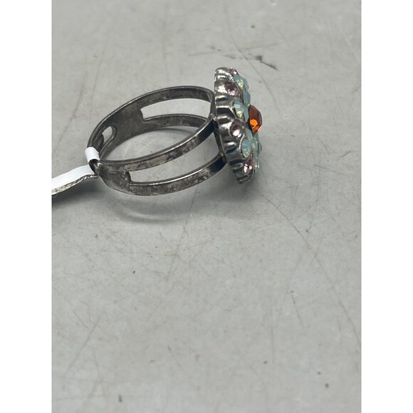 Mariana ring blue orange floral circle crystals handmade statement one size READ - Picture 6 of 6